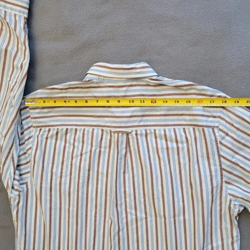 TOMMY BAHAMA Shirt Mens Large Jeans Island Modern Fit Blue Brown Striped Cotton - Picture 9 of 15